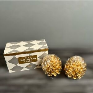 Gift Avenue gold winter pinecone shaped unscented candles set of 2 New